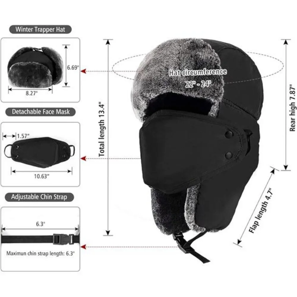Winter Hats for Women Men Trapper Ushanka Hat with Ear Flaps Warm